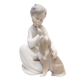 Lladró Boy with Dog Bisque Figurine