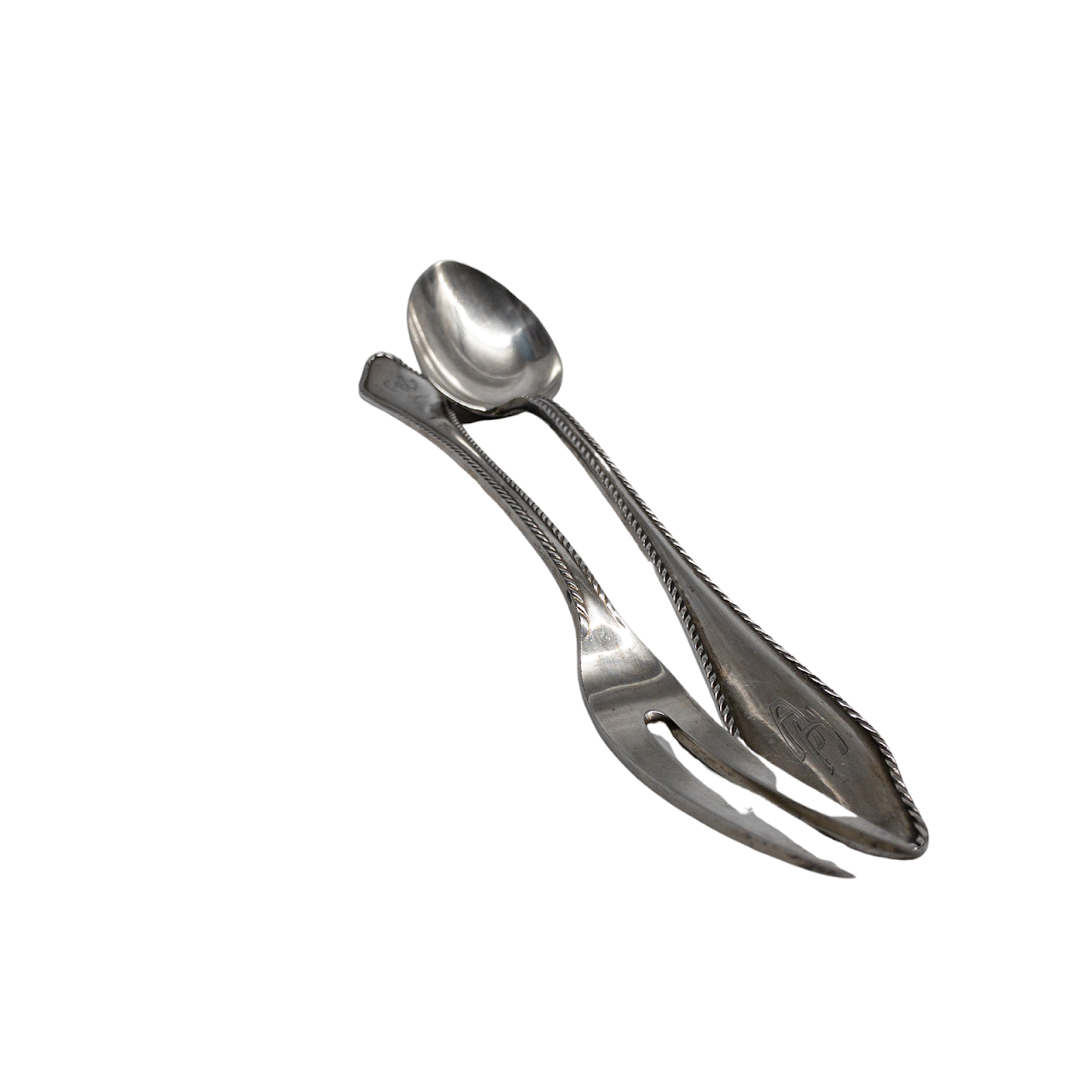 800 Silver Monogrammed Serving Spoon & Fork