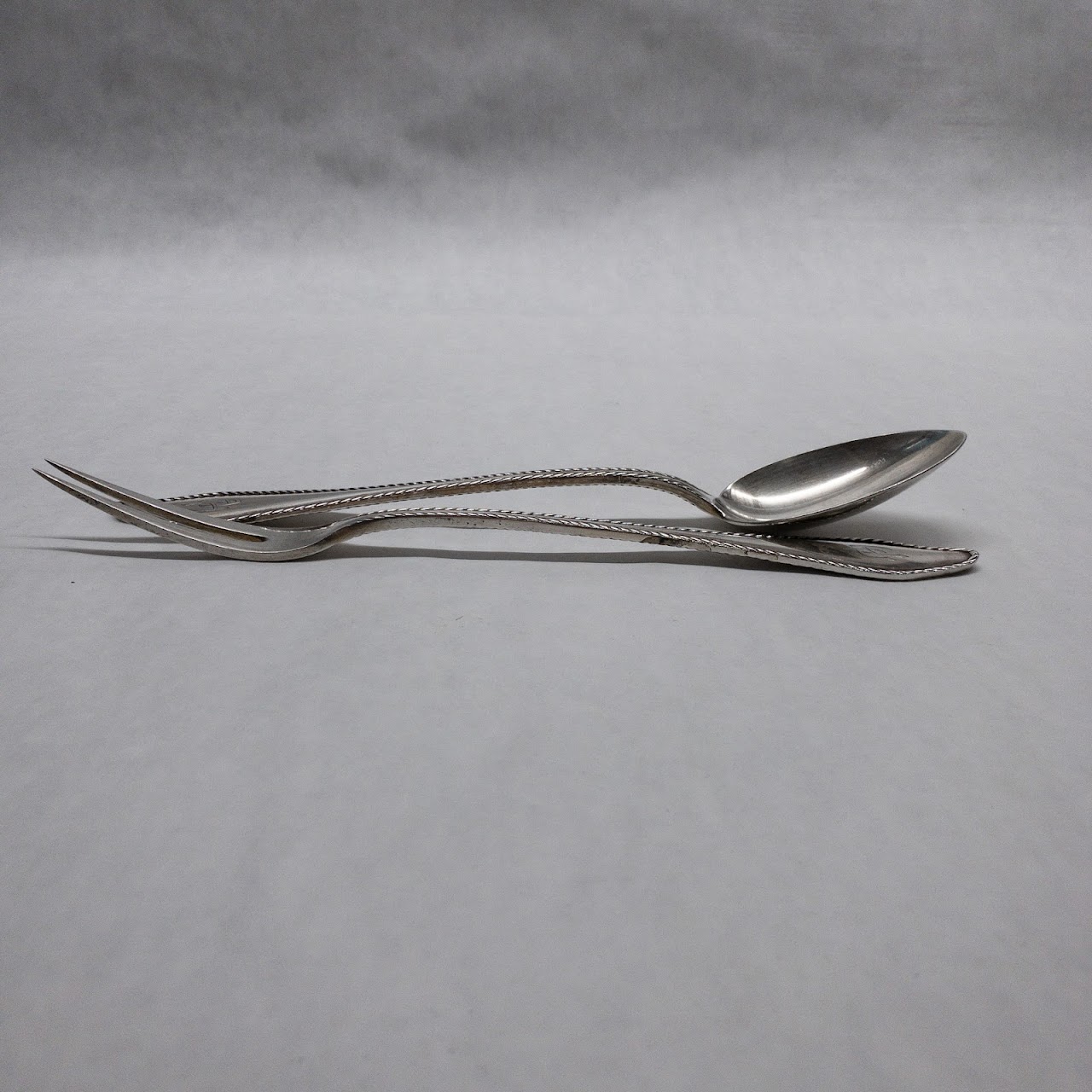 800 Silver Monogrammed Serving Spoon & Fork