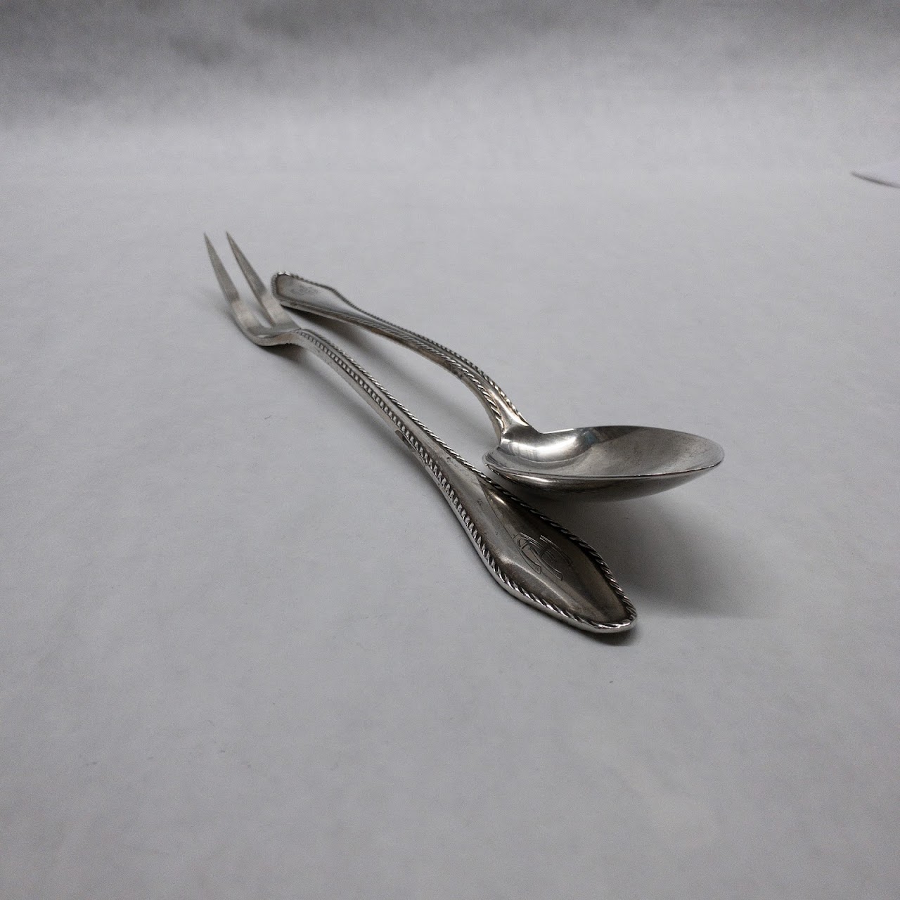 800 Silver Monogrammed Serving Spoon & Fork