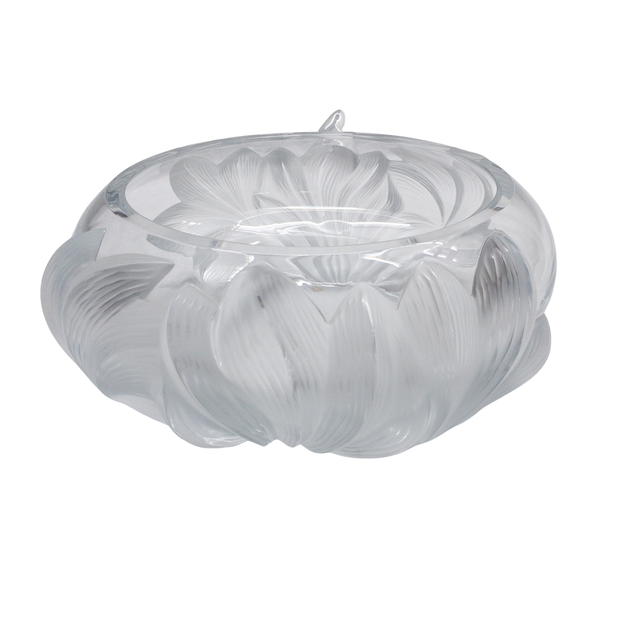 Lalique Frosted Crystal Floral Centerpiece Bowl