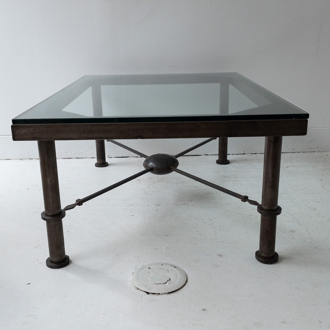 Distressed Steel & Glass Coffee Table