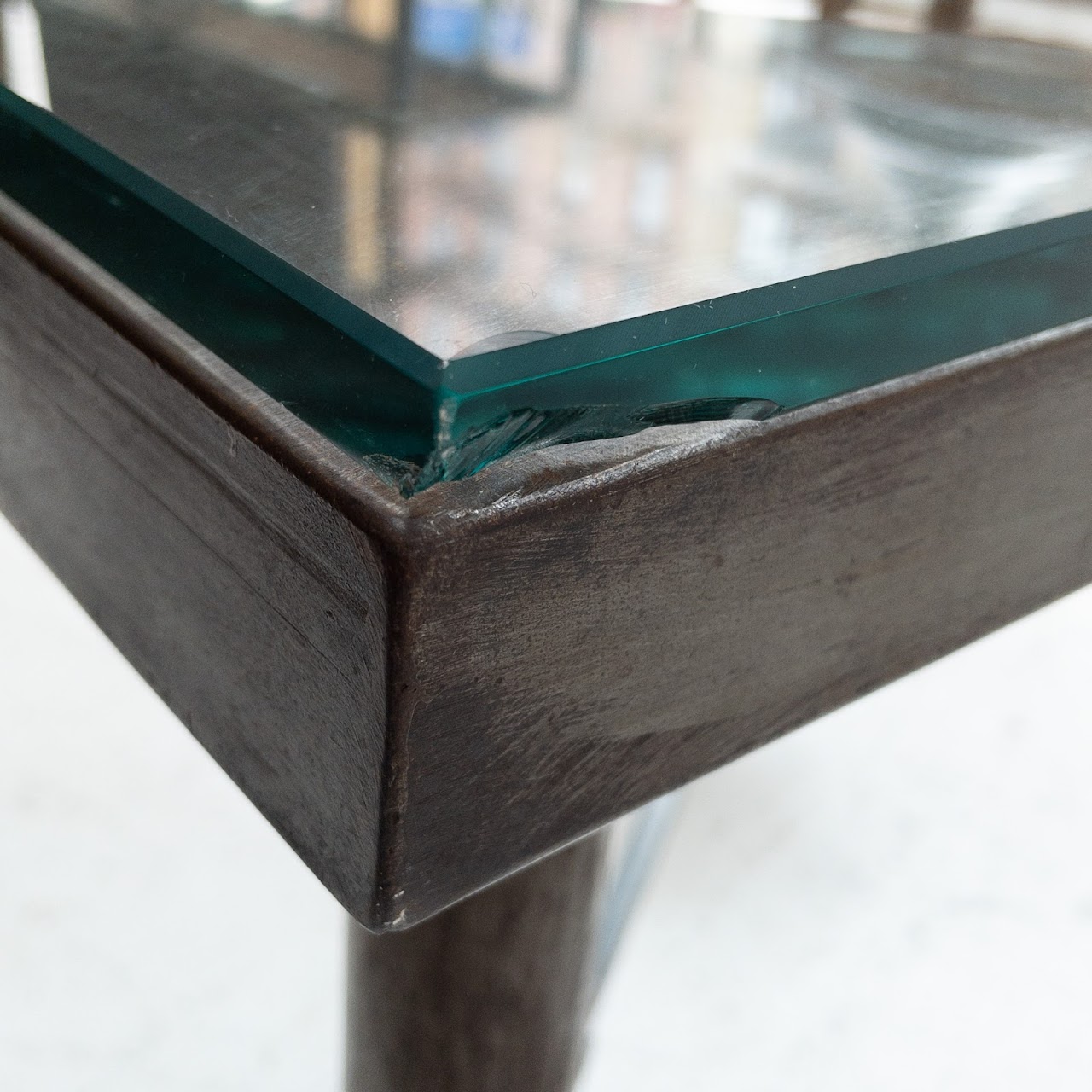 Distressed Steel & Glass Coffee Table