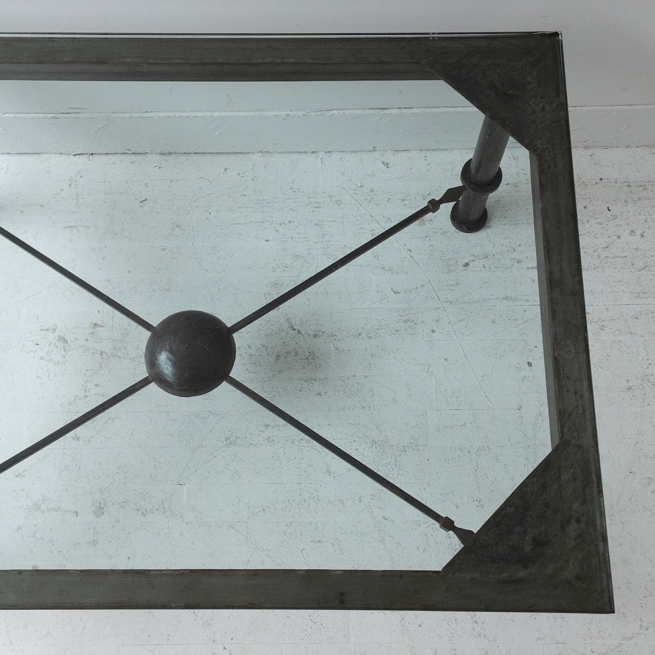 Distressed Steel & Glass Coffee Table