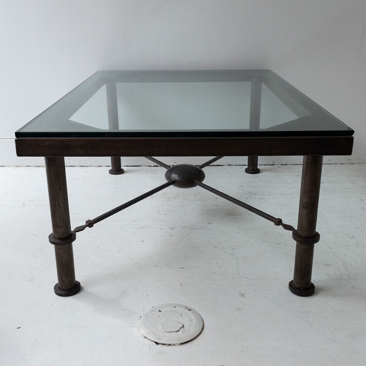 Distressed Steel & Glass Coffee Table