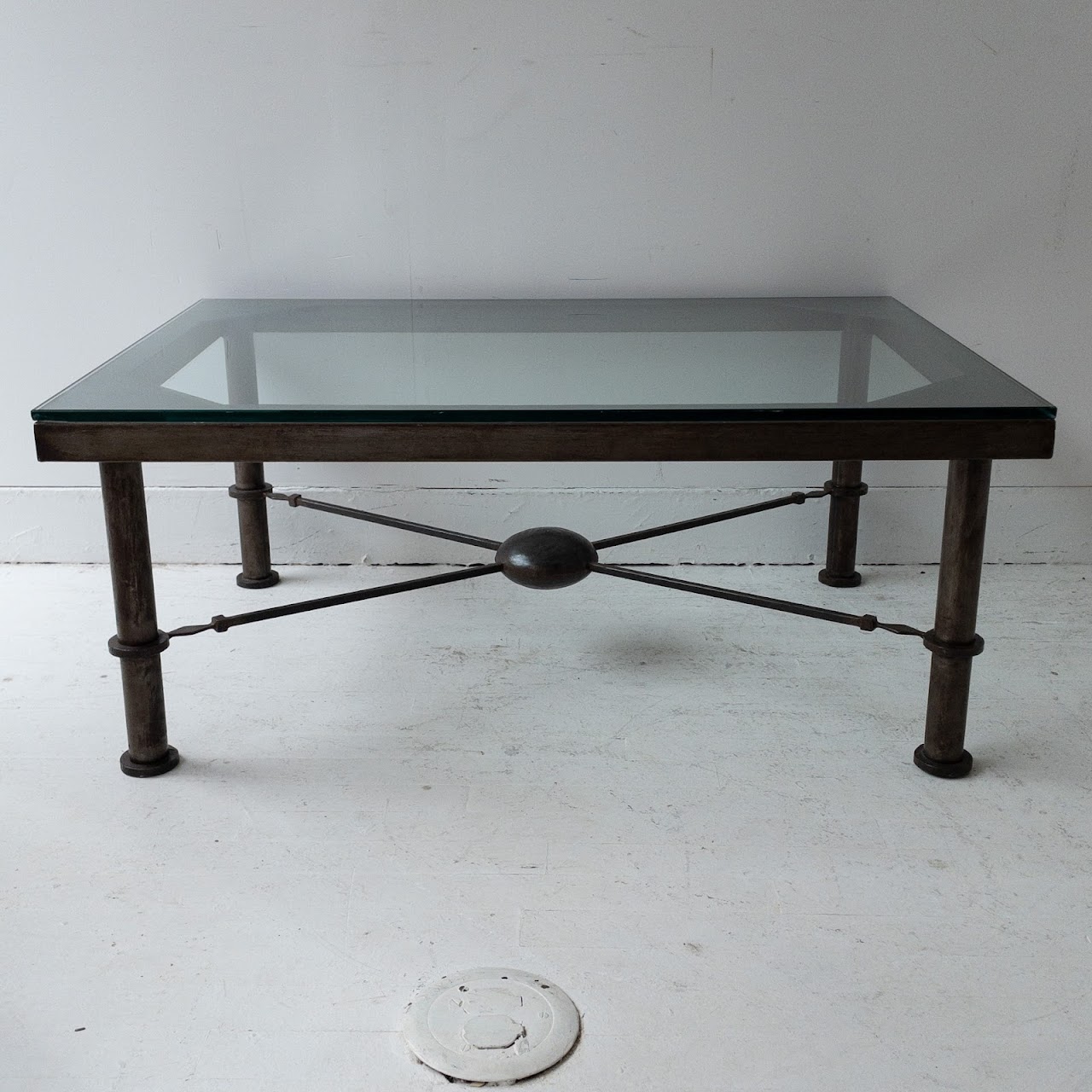 Distressed Steel & Glass Coffee Table