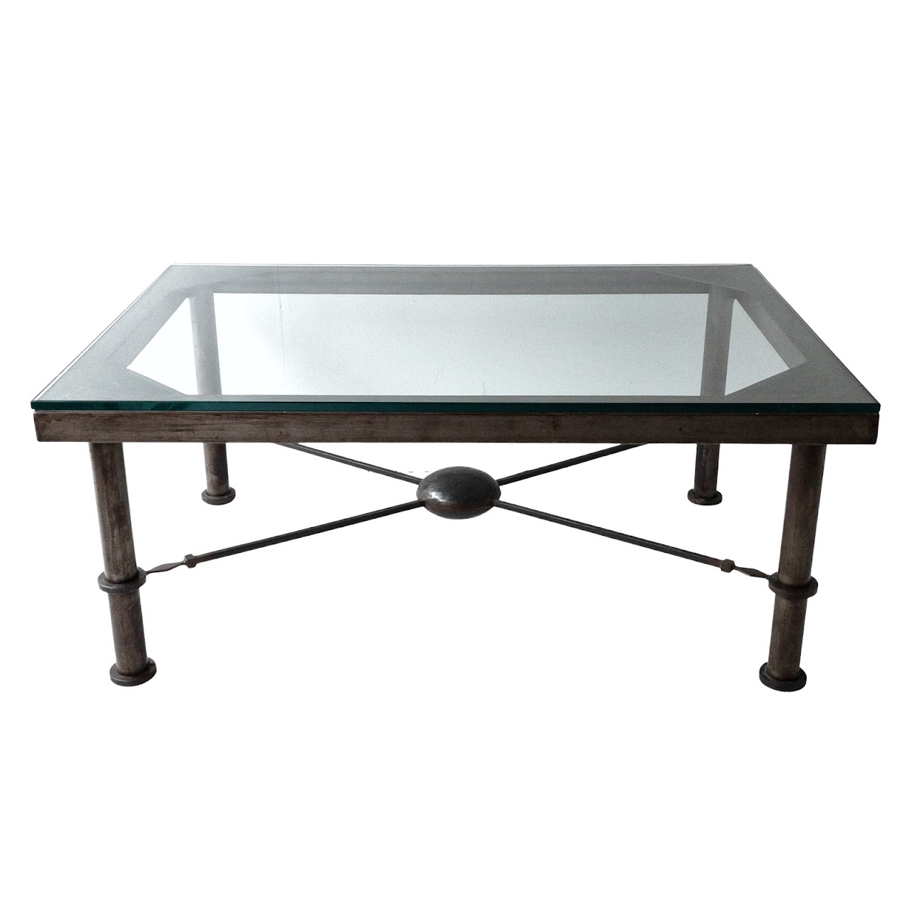 Distressed Steel & Glass Coffee Table