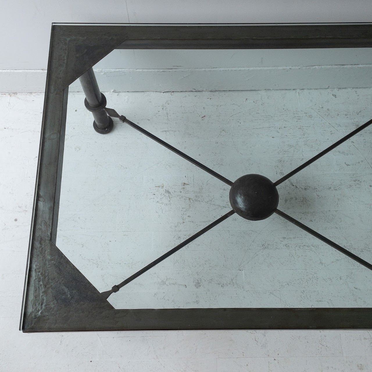 Distressed Steel & Glass Coffee Table