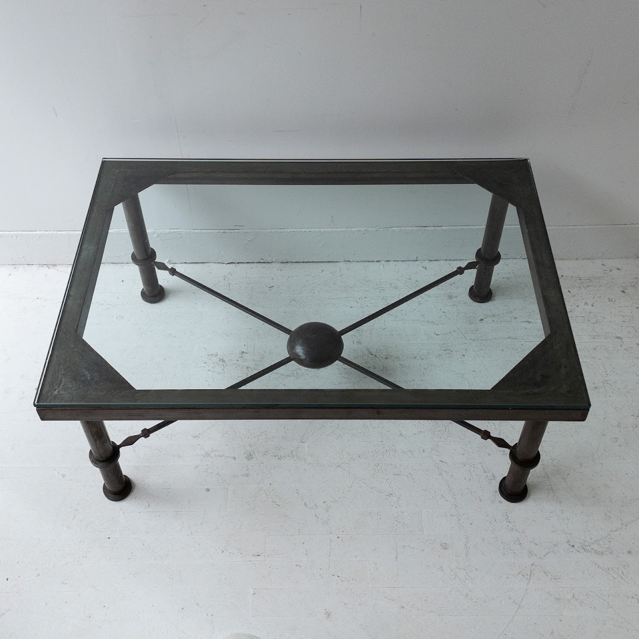 Distressed Steel & Glass Coffee Table