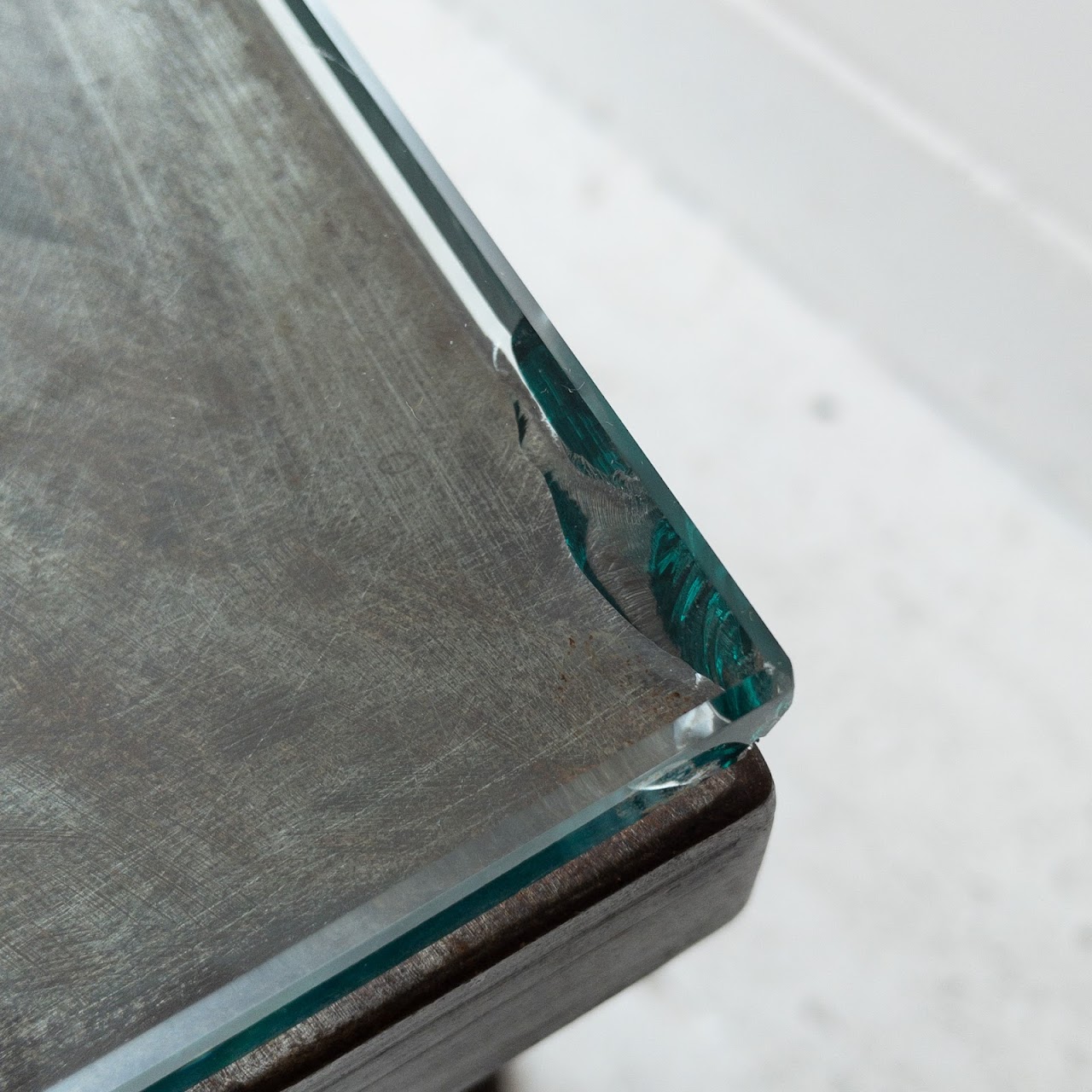 Distressed Steel & Glass Coffee Table