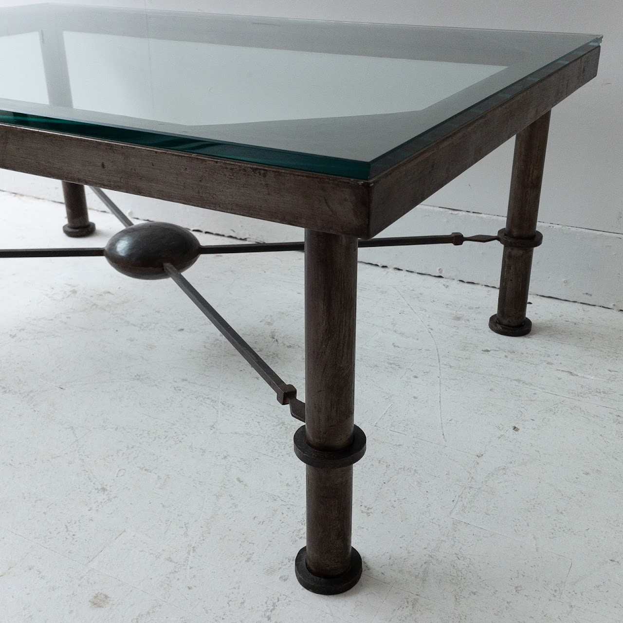 Distressed Steel & Glass Coffee Table