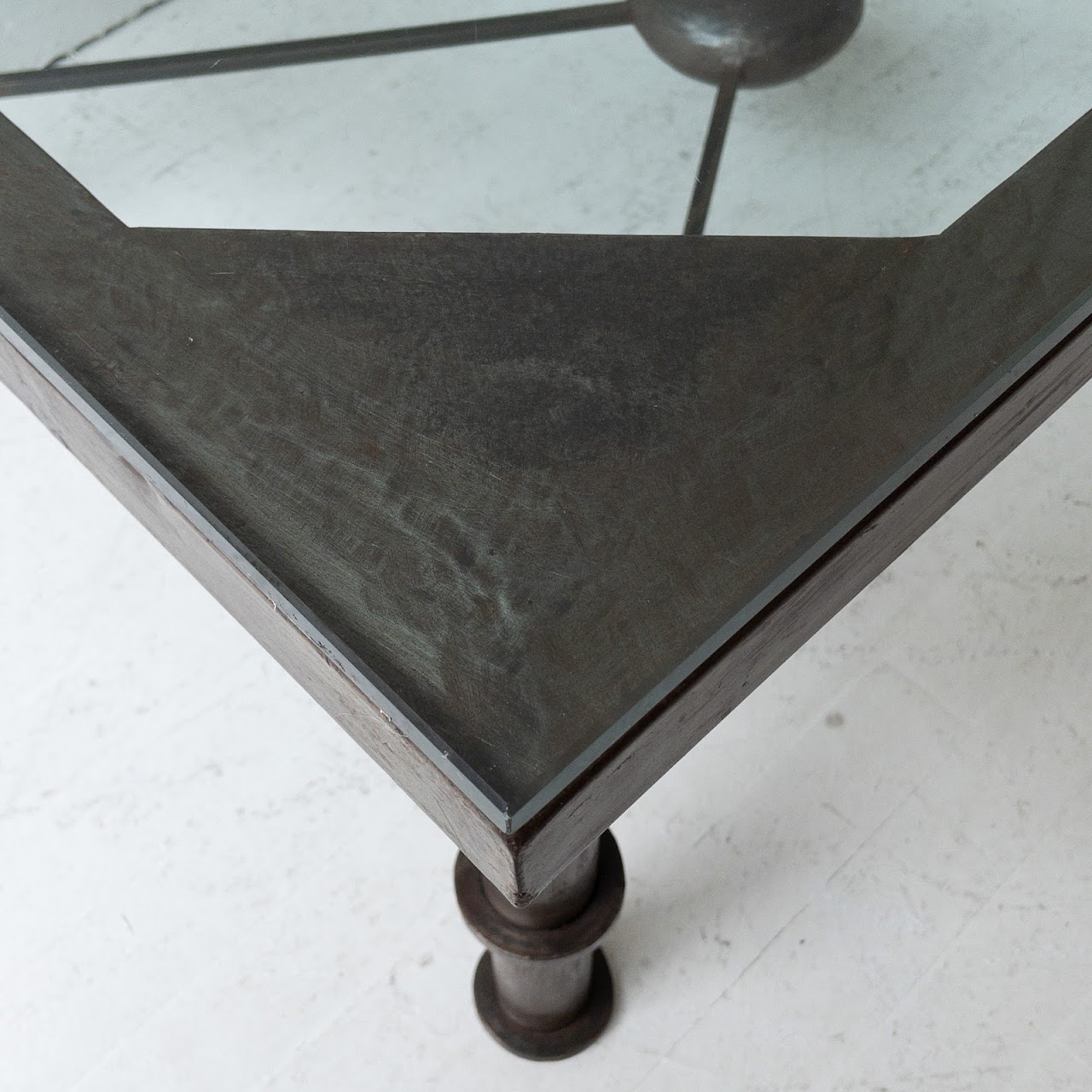 Distressed Steel & Glass Coffee Table