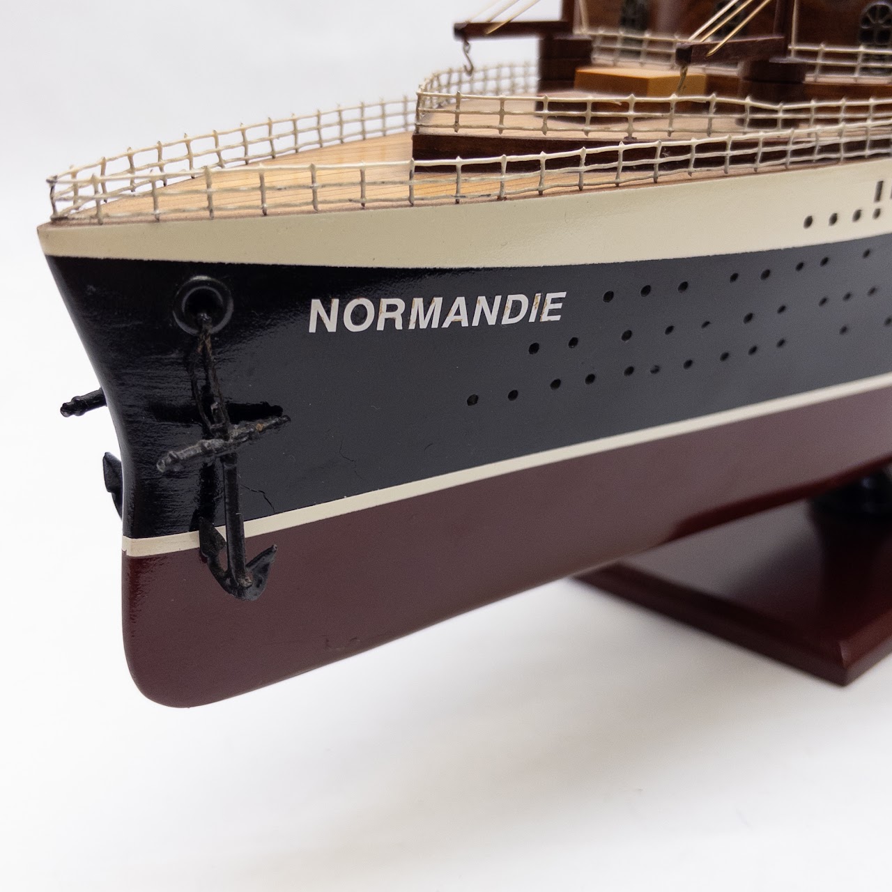 S.S. Normandie Wood Scale Model on Pedestal