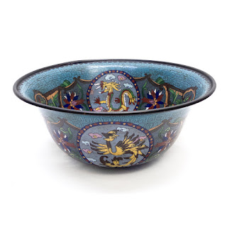 Antique Chinese Cloisonné Dragon and Phoenix Fruit Bowl