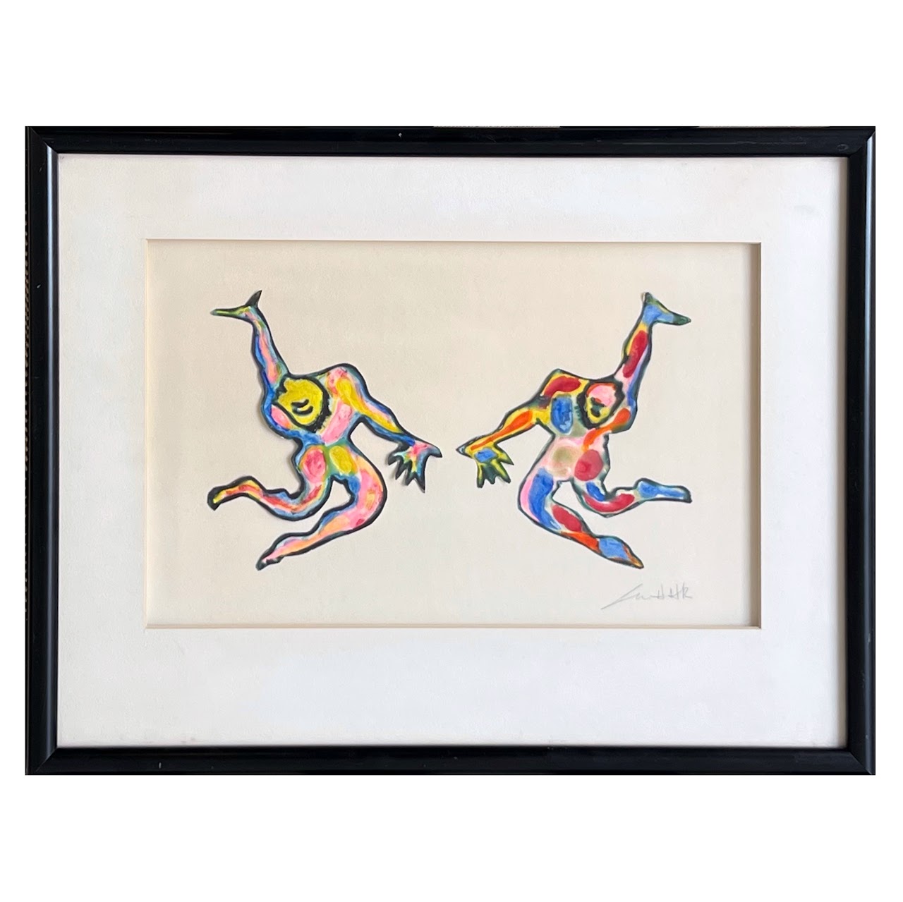 Dancing Figures Signed Mixed Media Painting