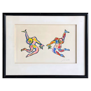 Dancing Figures Signed Mixed Media Painting