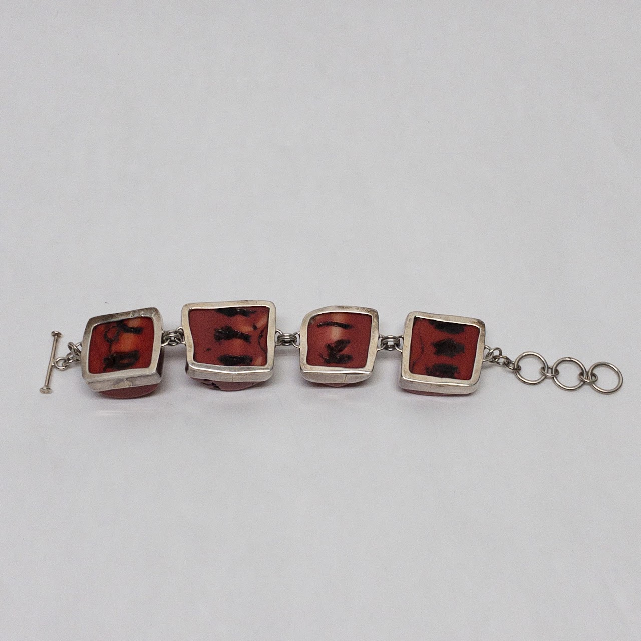 Sterling Silver & Red Coral Bracelet