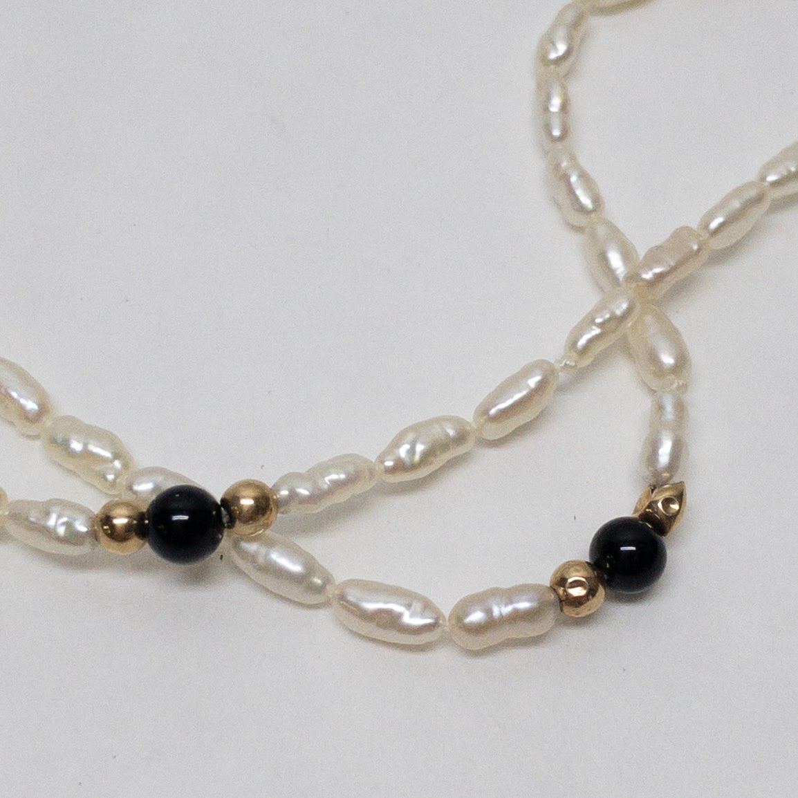 14K Gold Accent Bead Seed Pearl Necklace Pair