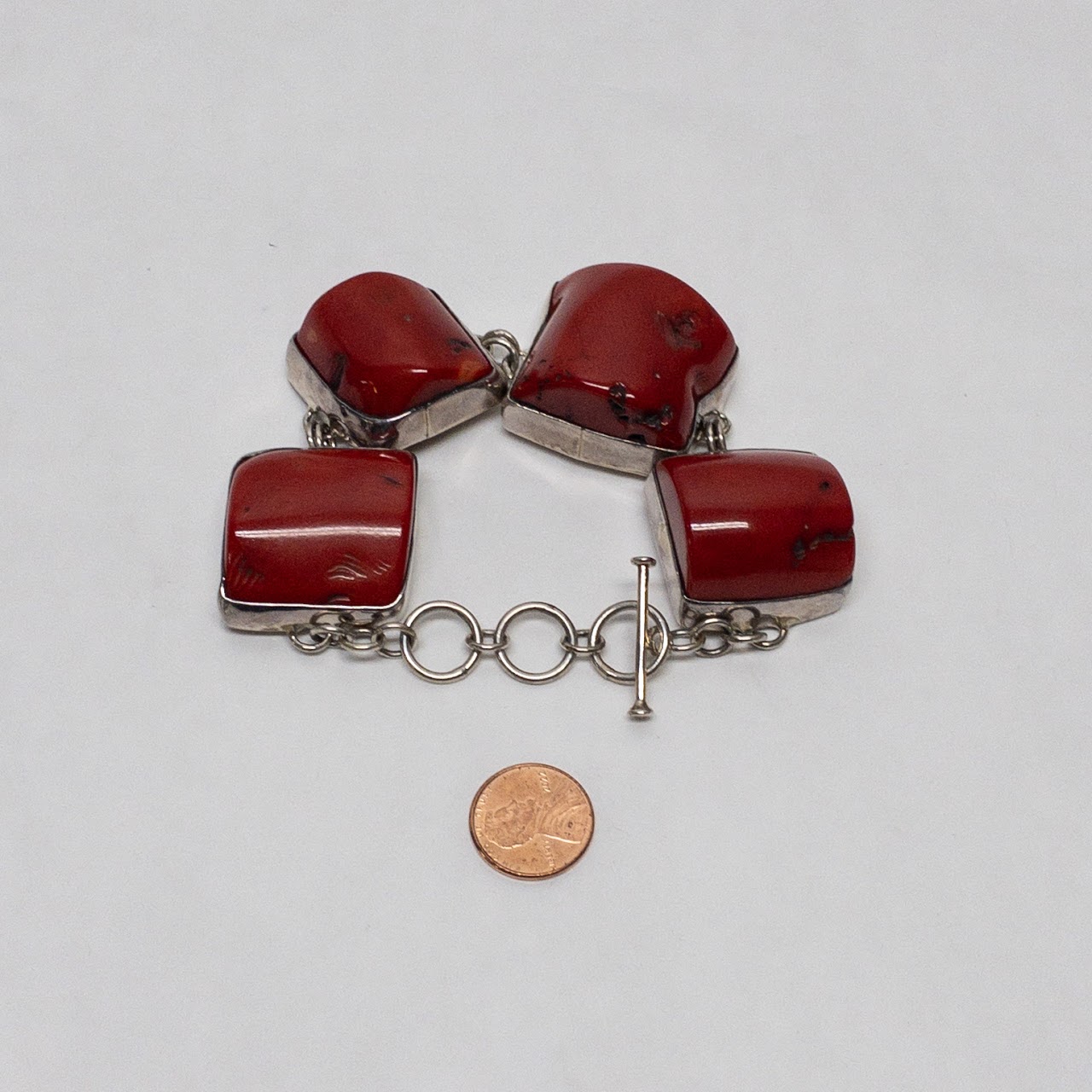 Sterling Silver & Red Coral Bracelet