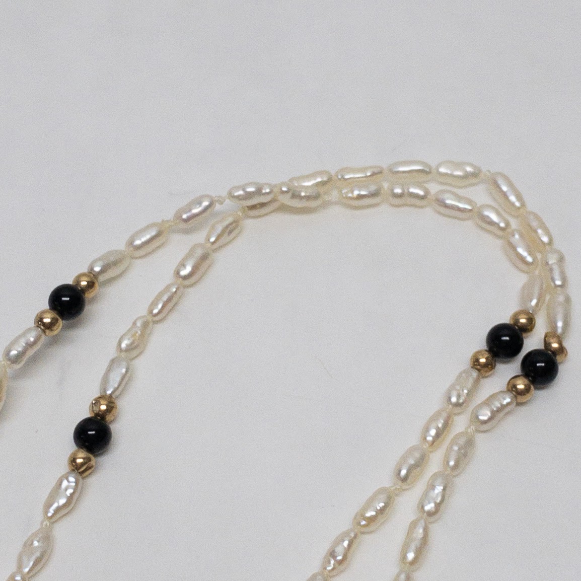 14K Gold Accent Bead Seed Pearl Necklace Pair