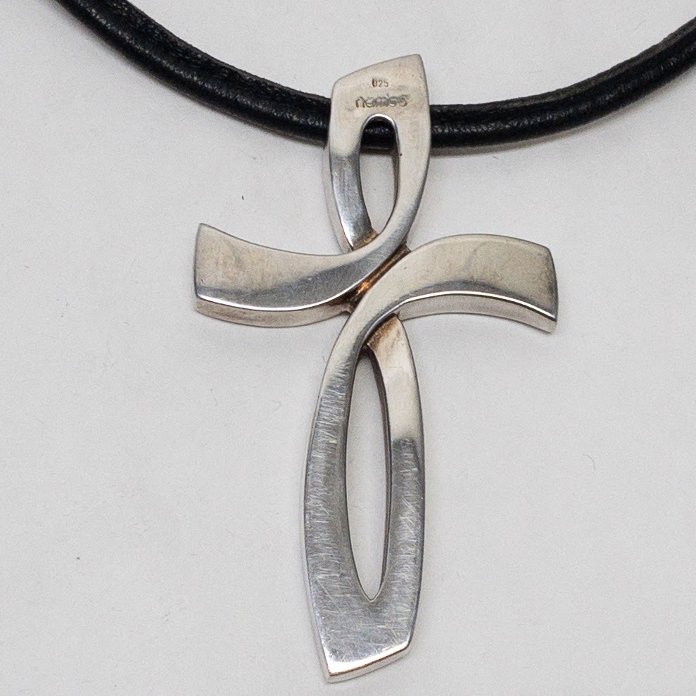 Nambè  Sterling Silver & Leather Modernist Cross Necklace