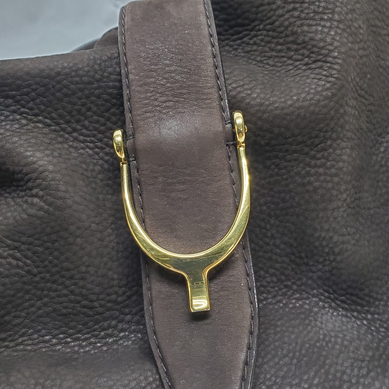 Gucci Vintage Black Leather Stirrup Hobo Handbag