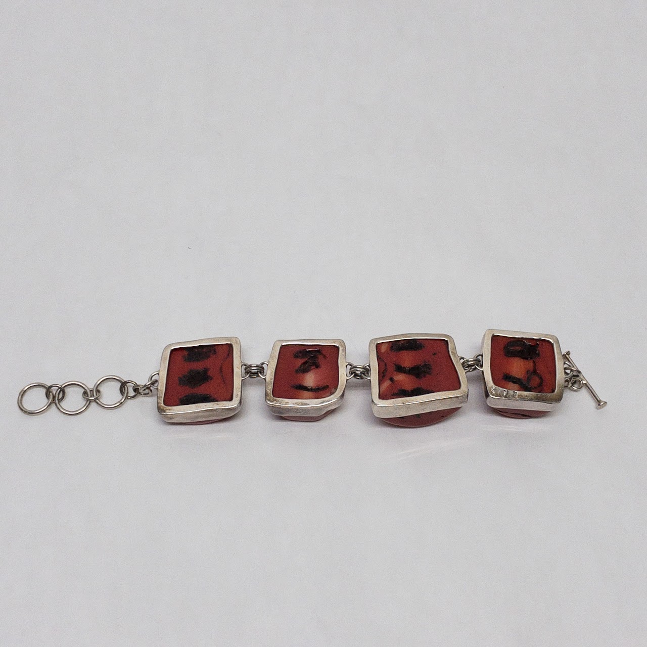 Sterling Silver & Red Coral Bracelet