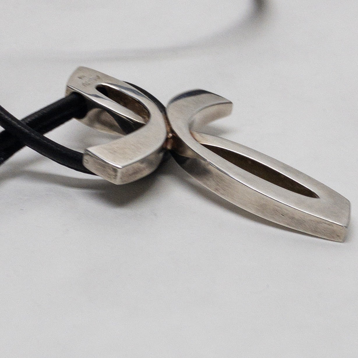 Nambè  Sterling Silver & Leather Modernist Cross Necklace