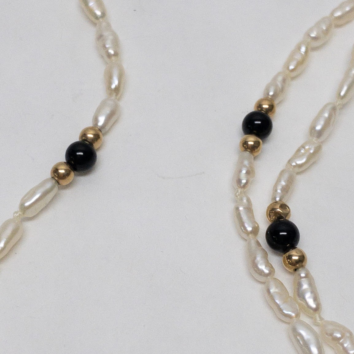 14K Gold Accent Bead Seed Pearl Necklace Pair