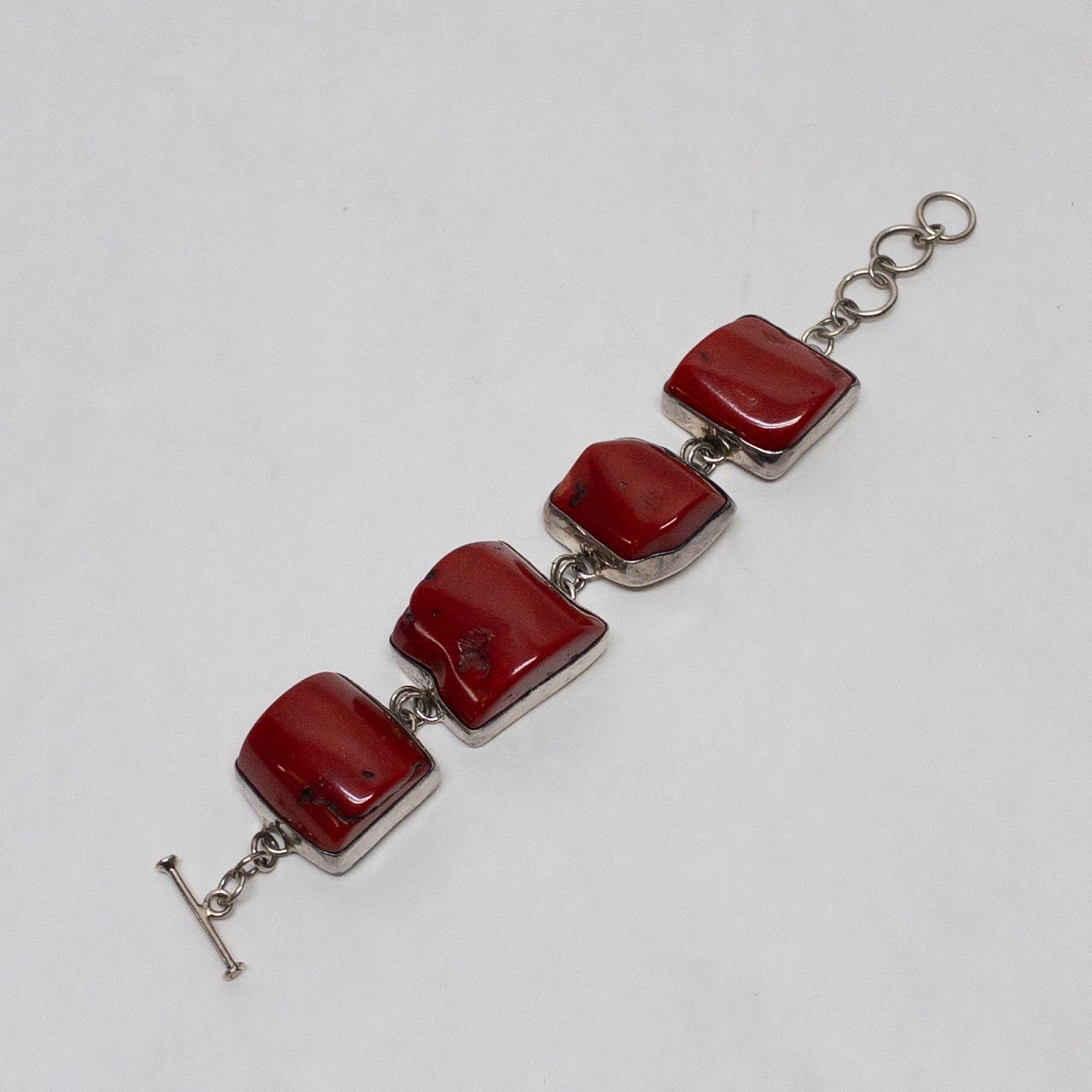 Sterling Silver & Red Coral Bracelet