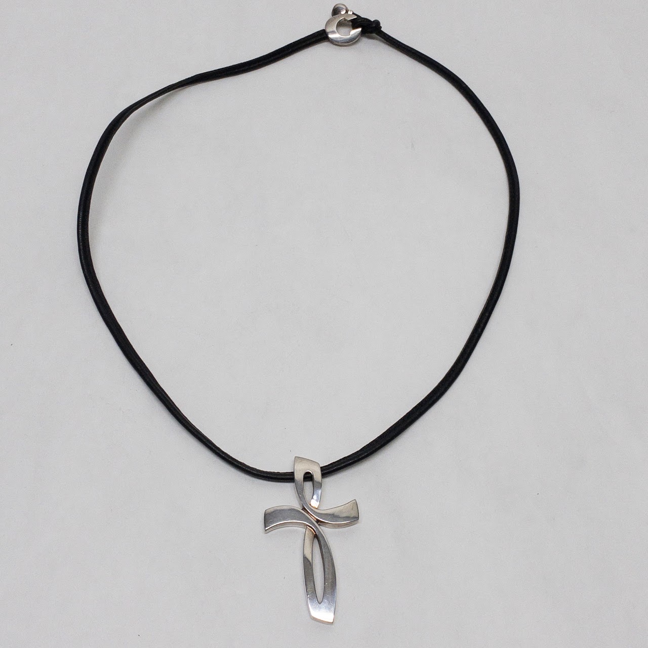 Nambè  Sterling Silver & Leather Modernist Cross Necklace