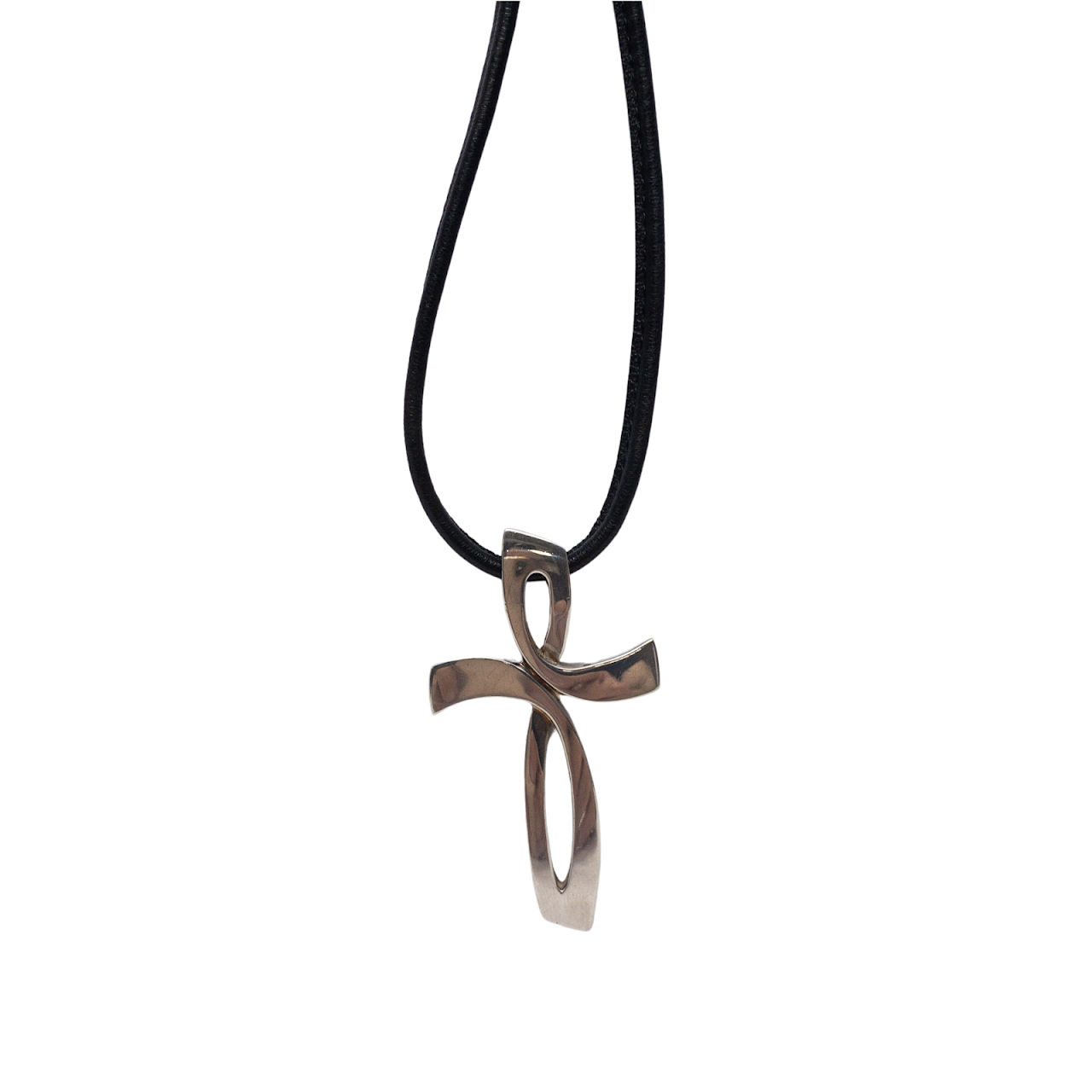 Nambè  Sterling Silver & Leather Modernist Cross Necklace