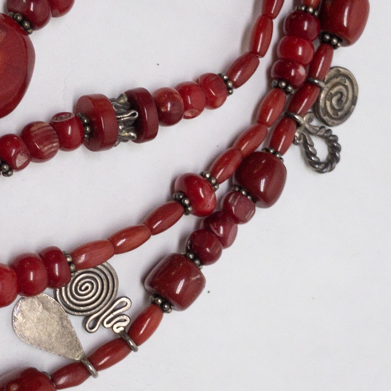 Sterling Silver & Red Coral Four Strand Necklace