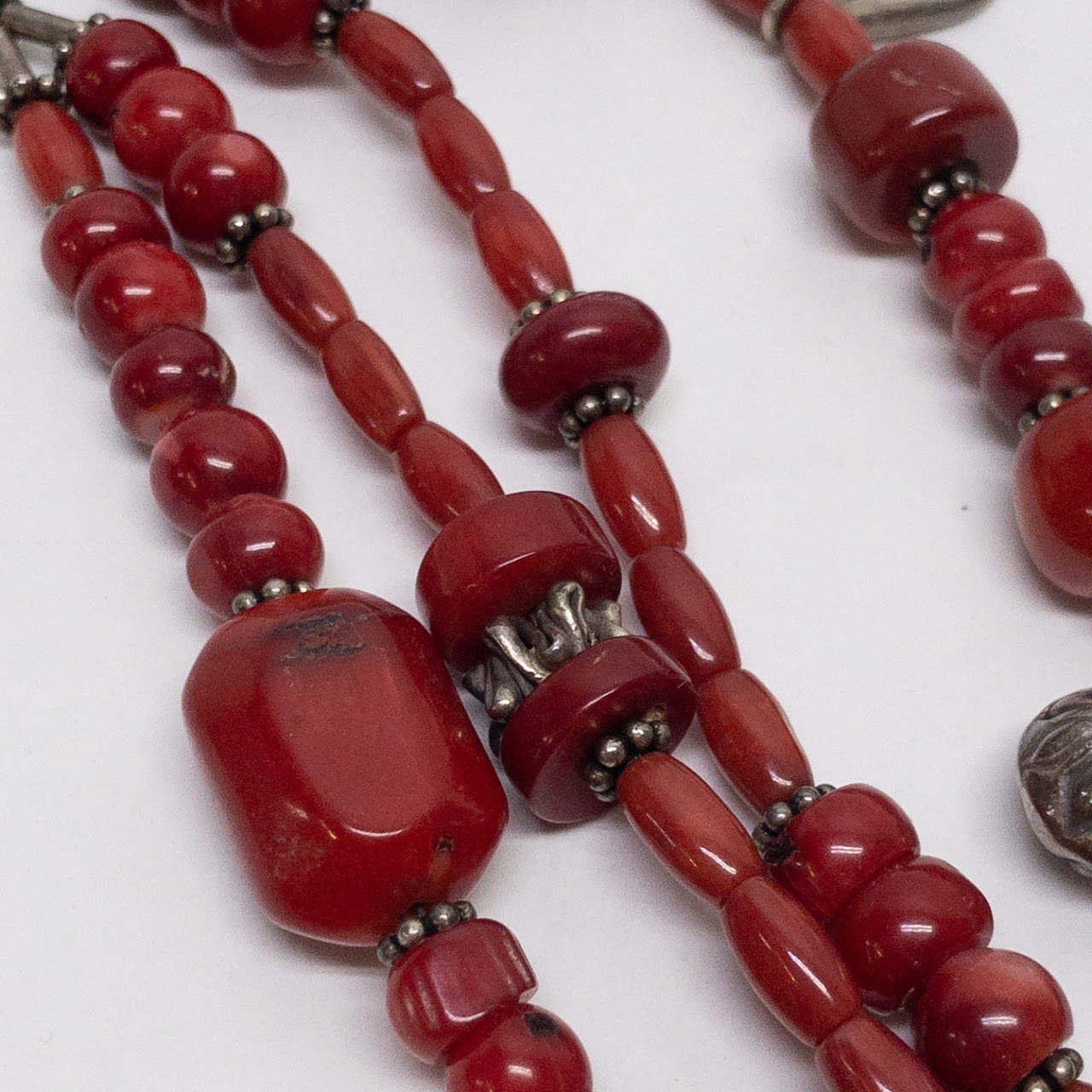 Sterling Silver & Red Coral Four Strand Necklace