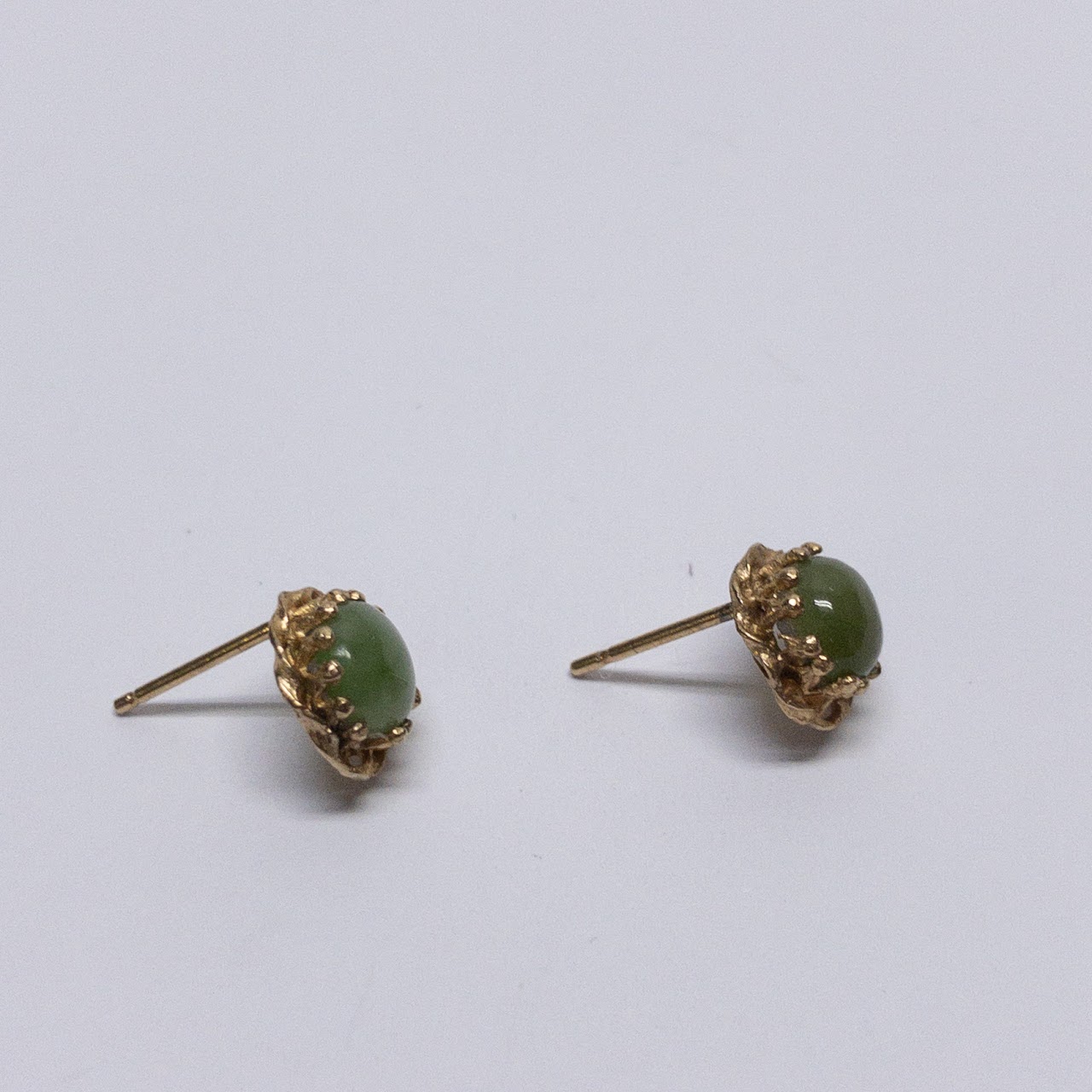 14K Gold & Nephrite Jade Stud Earrings