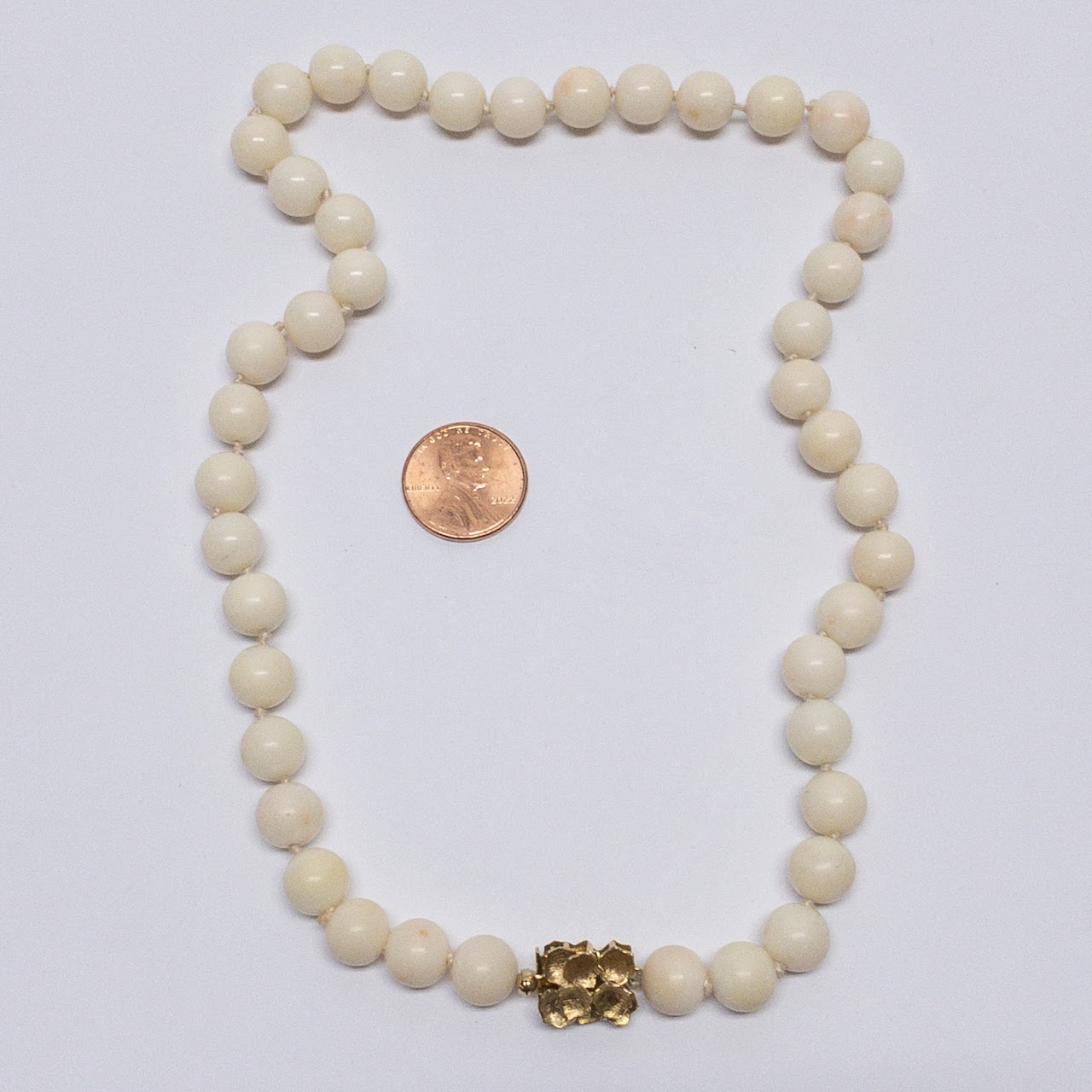 14K Gold & White Coral Bead Necklace