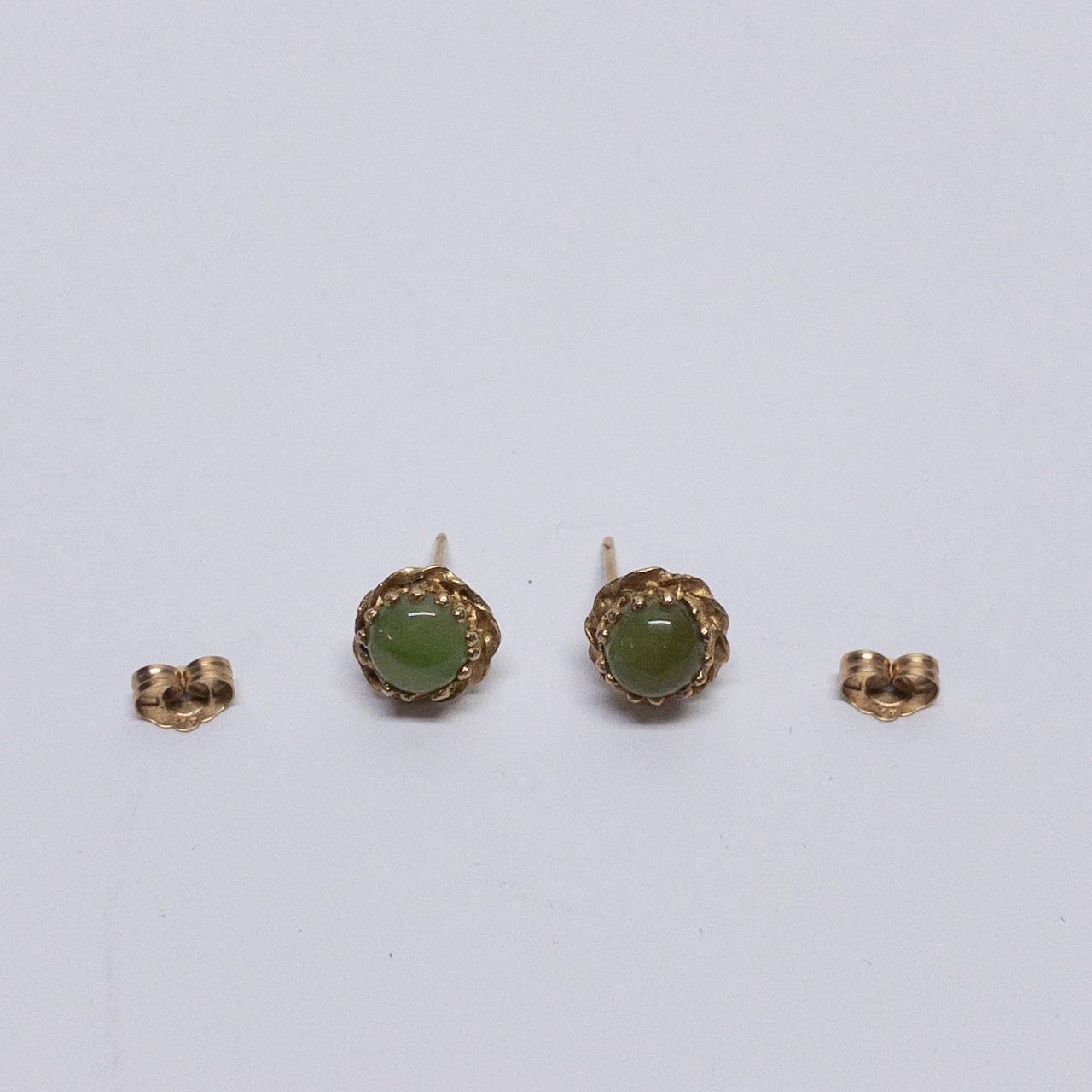 14K Gold & Nephrite Jade Stud Earrings