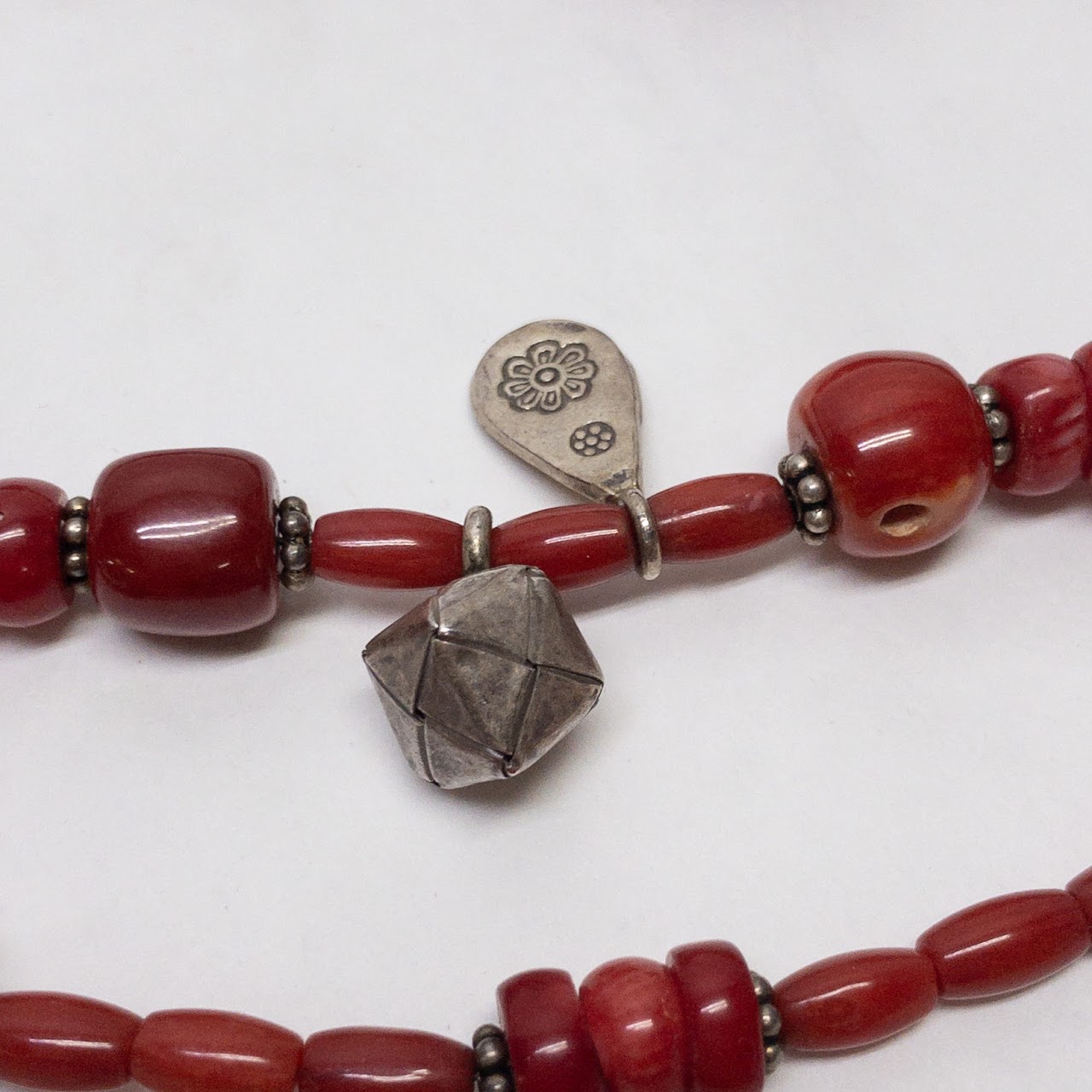 Sterling Silver & Red Coral Four Strand Necklace