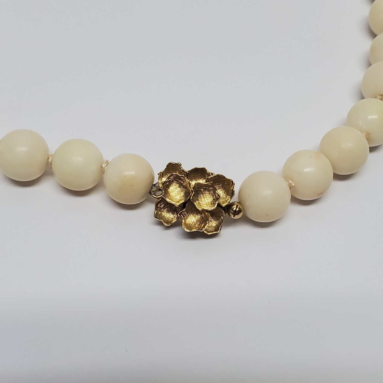 14K Gold & White Coral Bead Necklace