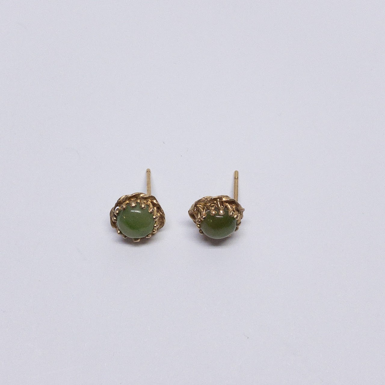 14K Gold & Nephrite Jade Stud Earrings