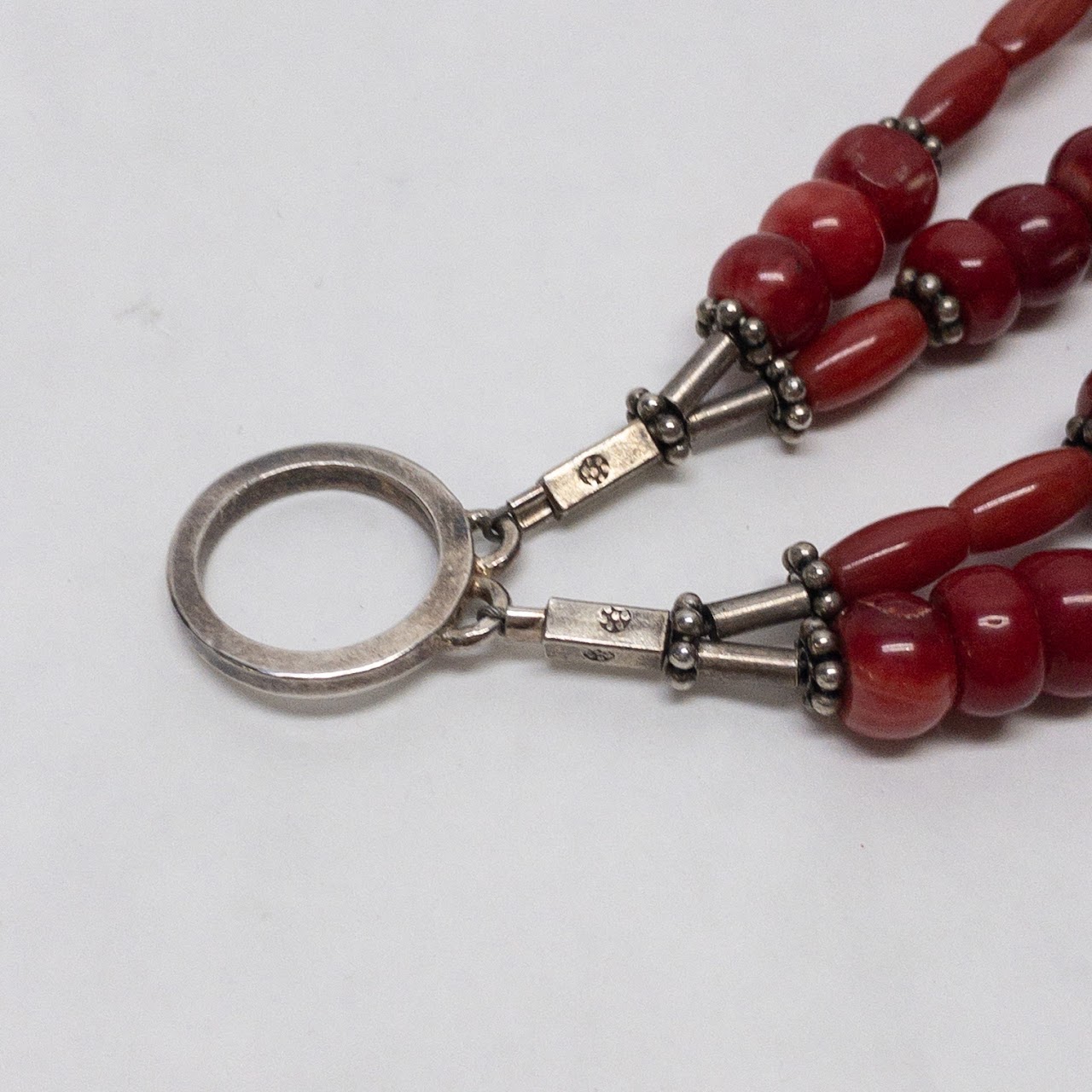 Sterling Silver & Red Coral Four Strand Necklace