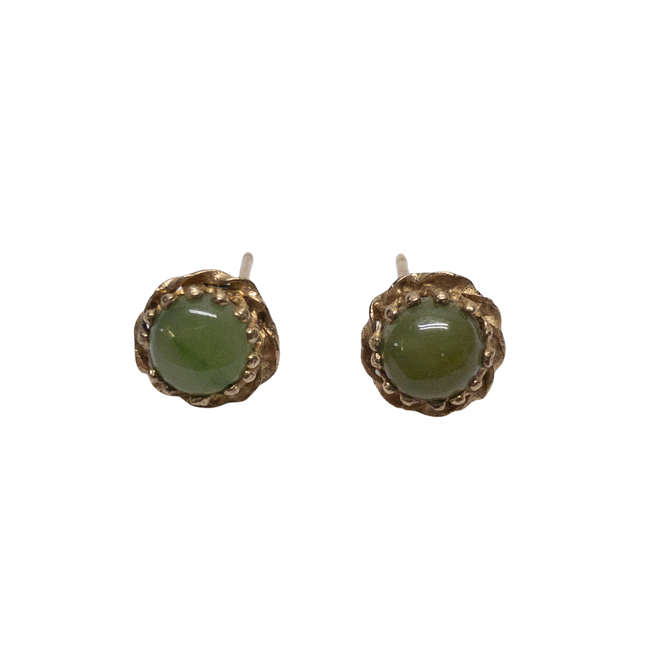 14K Gold & Nephrite Jade Stud Earrings