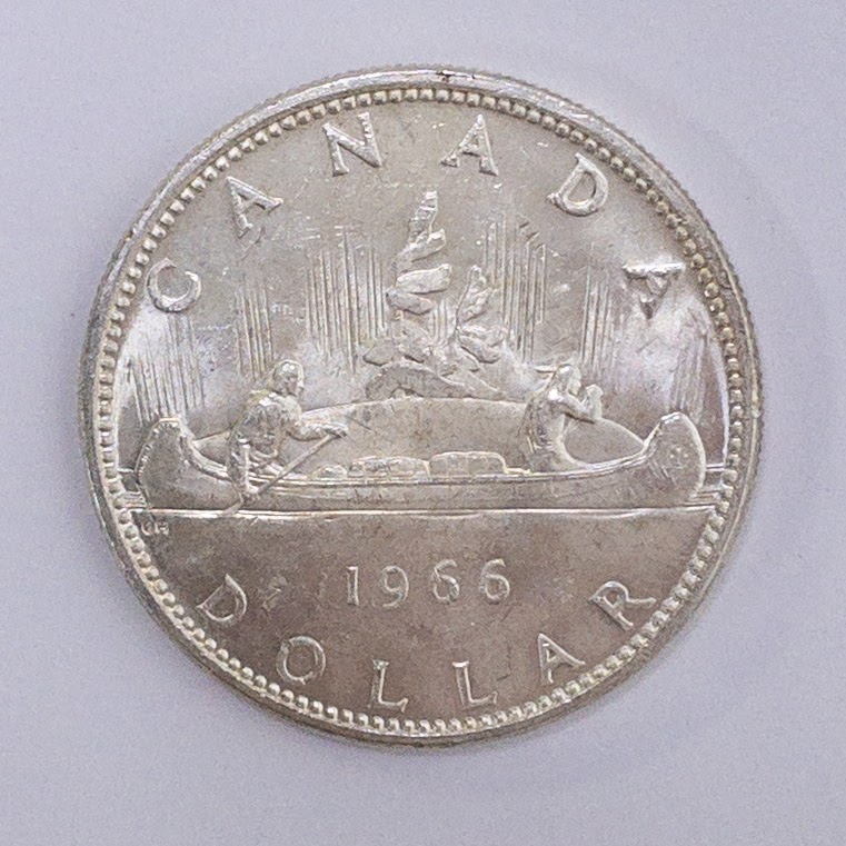 1966 CANADA w UK Queen Elizabeth II Voyagers Genuine Silver Dollar Coin