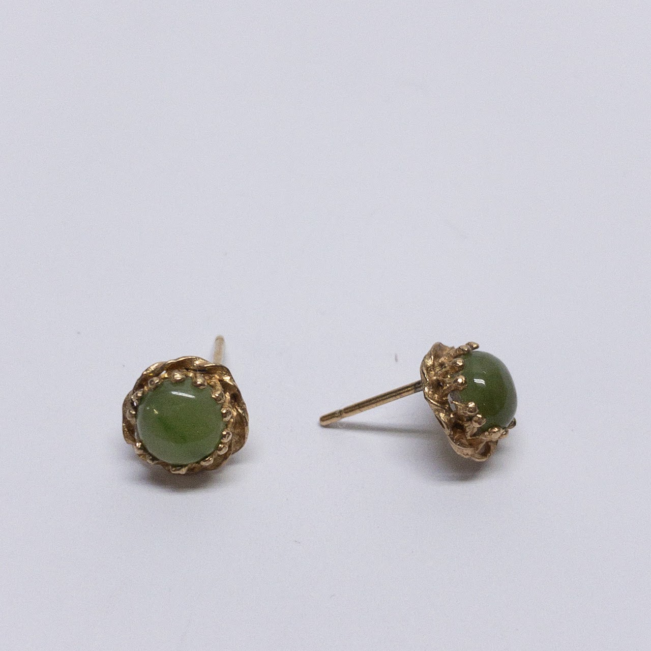 14K Gold & Nephrite Jade Stud Earrings