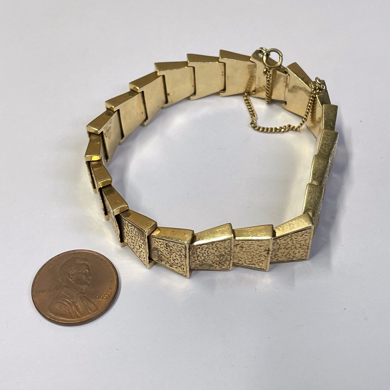 14K Gold Heavy Etched Link Bracelet