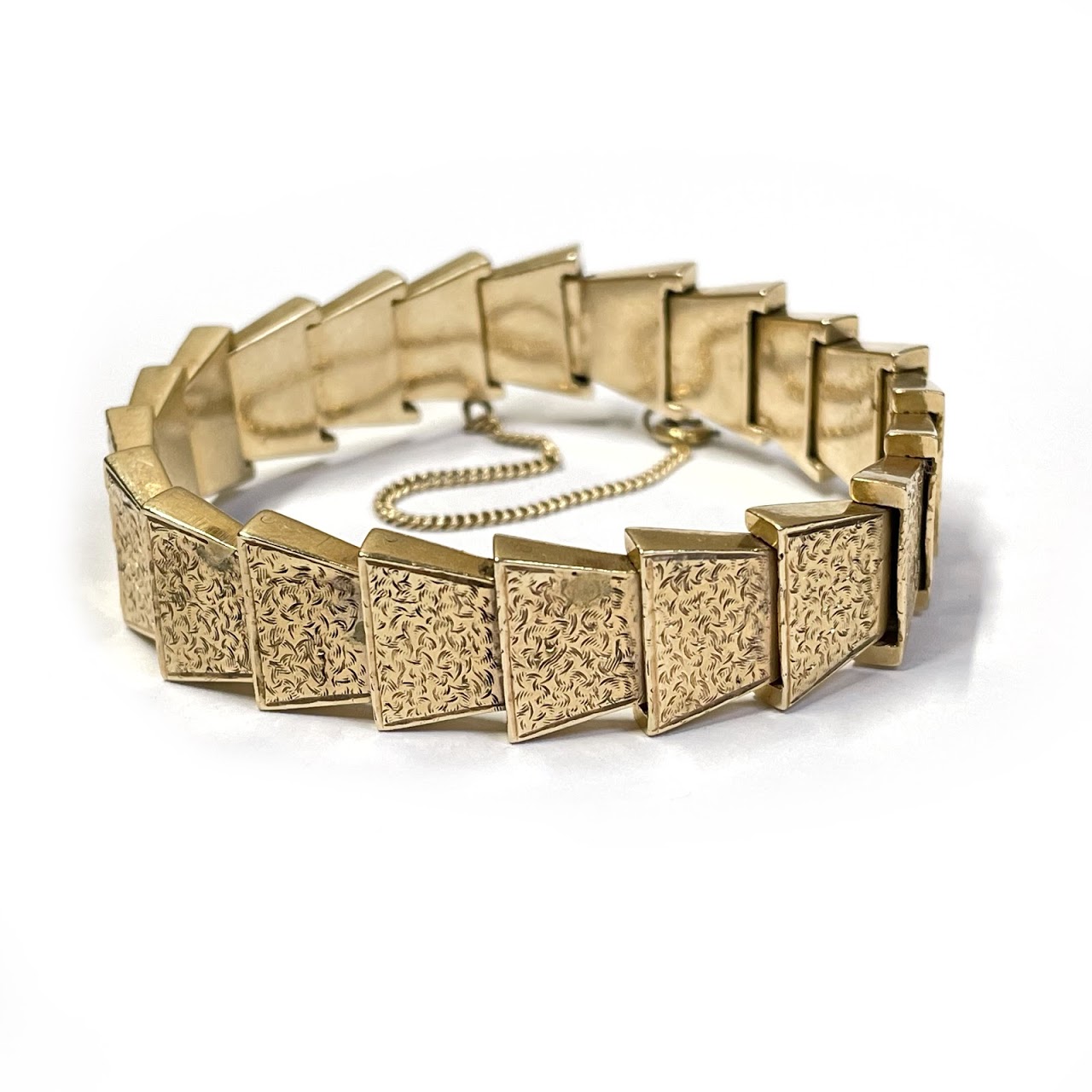 14K Gold Heavy Etched Link Bracelet