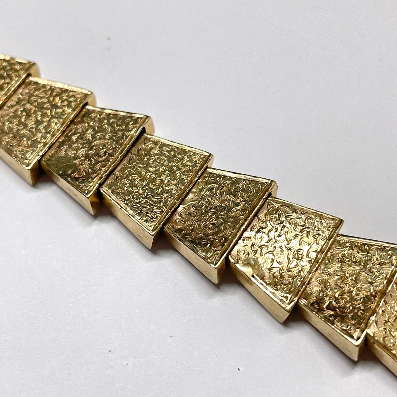 14K Gold Heavy Etched Link Bracelet