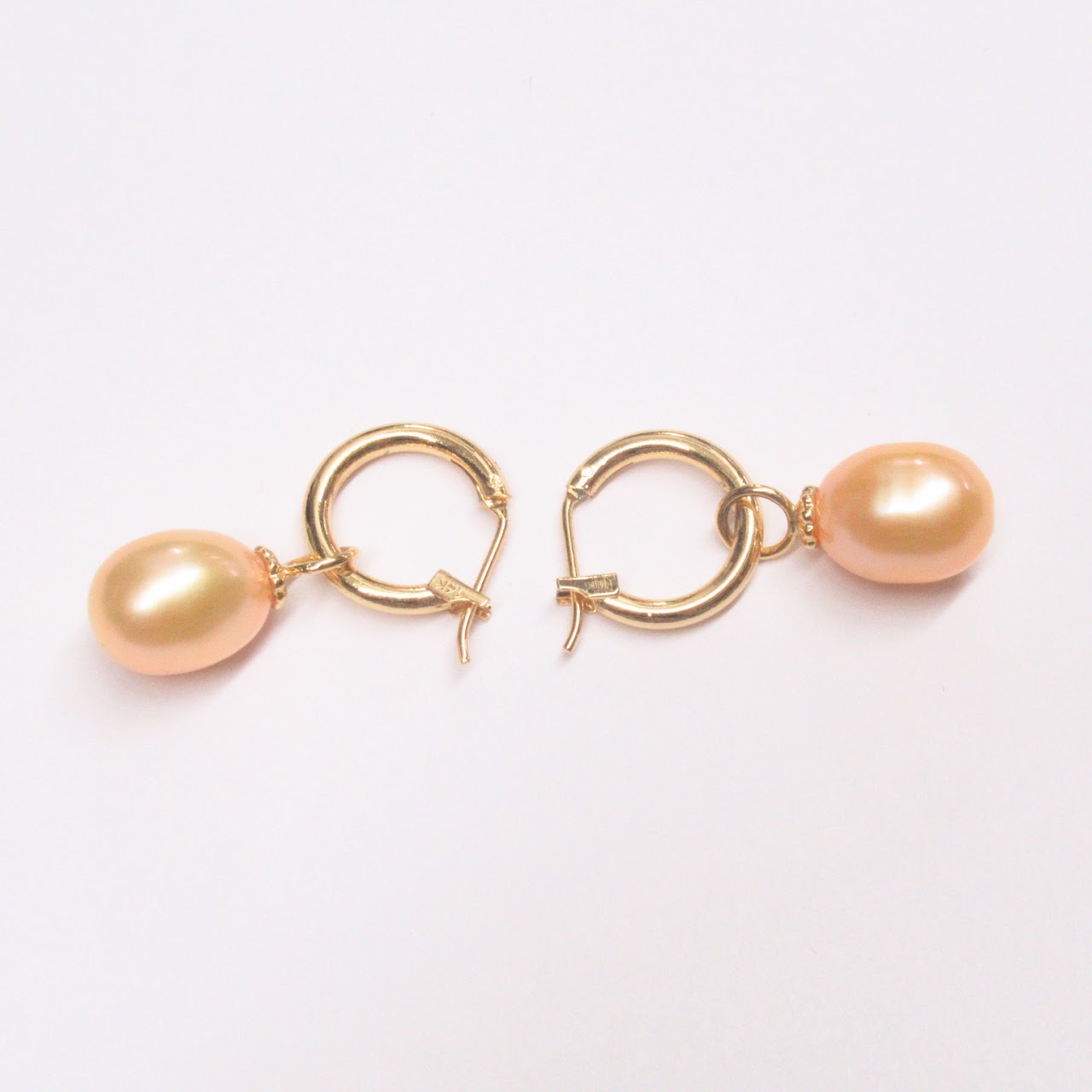 14K Gold & Pearl Drop Hoop Earrings