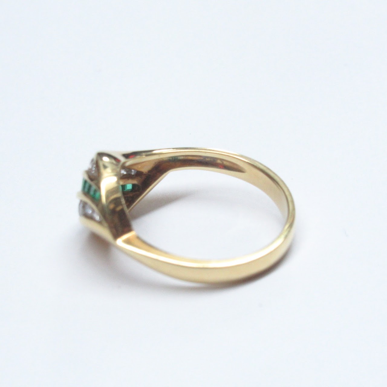 18K Gold, Diamond & Green Stone Ring