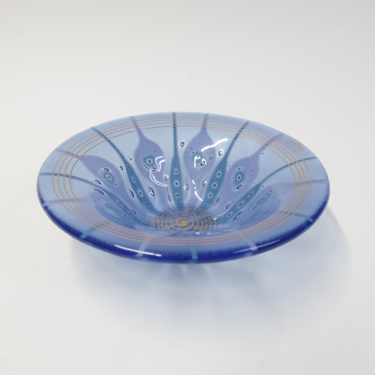 Higgins Signed Art Glass Peacock Bowl